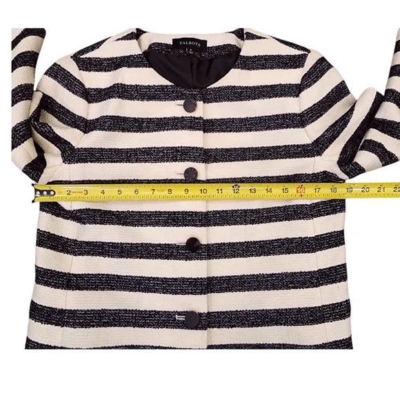 TALBOTS Tweed Woven Blazer Jacket 8 Ladies Cream Black Striped Work Career Coat - Picture 11 of 14